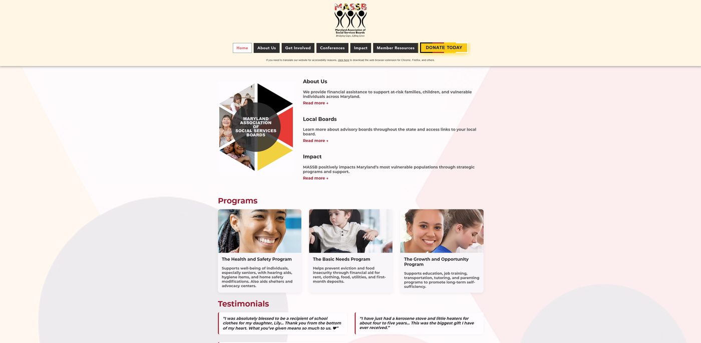 MASSB Foundation website before rebuild, desktop view