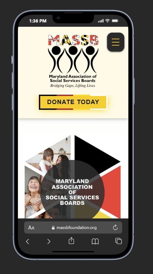 MASSB Foundation website before rebuild, mobile view